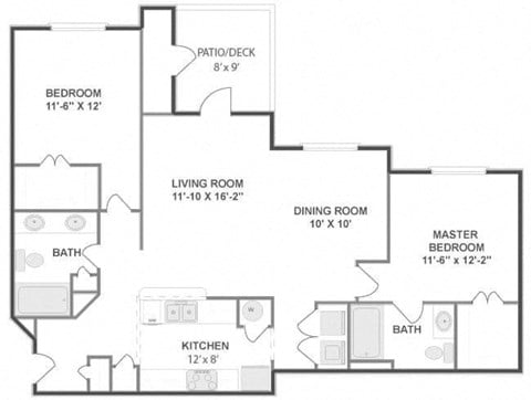 Floor plan for 2 beds, 2 baths, 1140 sqft